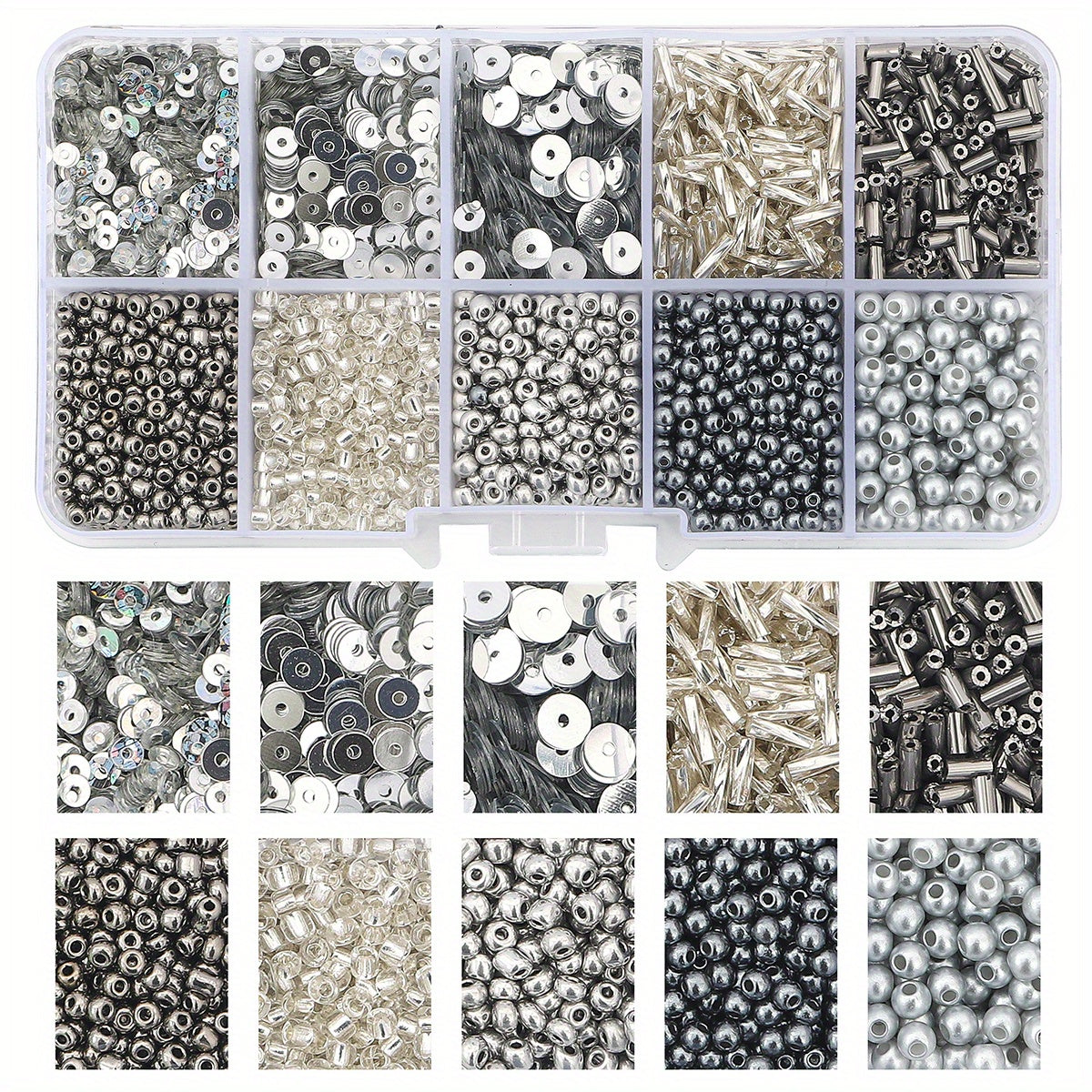 10 Grids Seed Bead Glitter Faux Pearl DIY Jewelry Material Pack