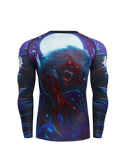Men's Wolf Pattern Compression Crew Neck Shirt & Pants Set