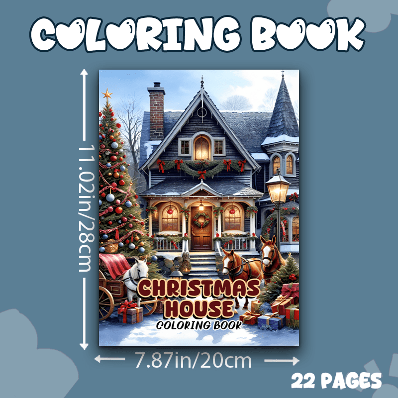 Christmas House Adult Coloring Book Snowy Scene Horse