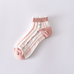 7 Pairs Flowers Bubble Crew Socks Lightweight & Comfy Ankle Socks