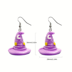 Halloween Purple Witch Hat Dangle Earrings for Women Girls