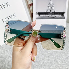 Rhinestone Rimless Sunglasses for Women Gradient UV400 Sun Shades