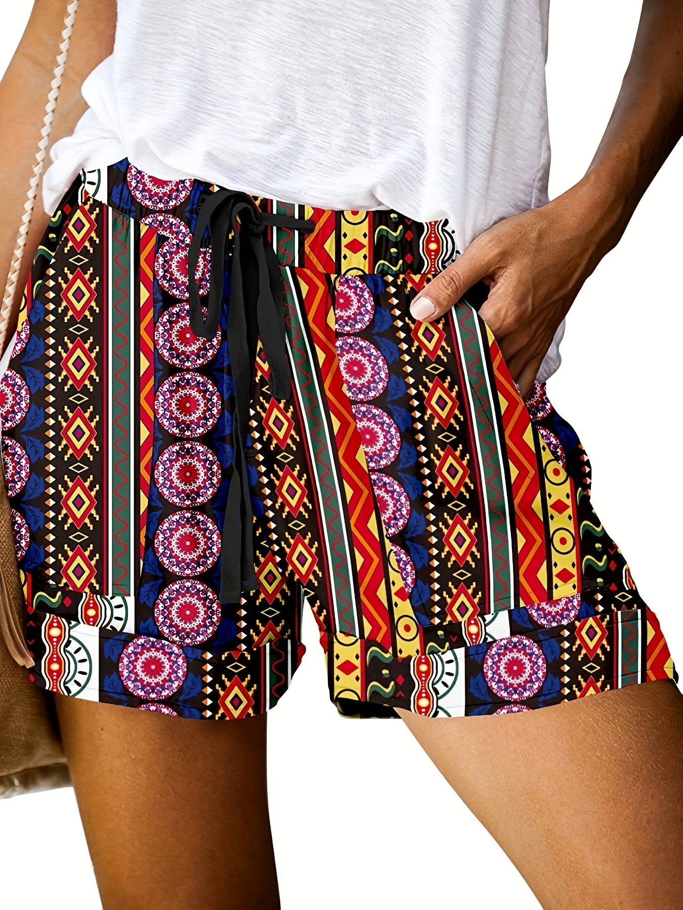 Paisley Print Drawstring Shorts for Women