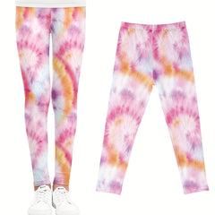 Girls Tie Dye Fleece Leggings Footless Tights Anti-Mosquito Pants