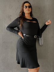 Solid Bodycon Dress Crew Neck High Stretch Slim Fit Dress