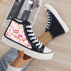 Love & Heart Print Plush Lined Thermal Chunky Canvas Sneakers