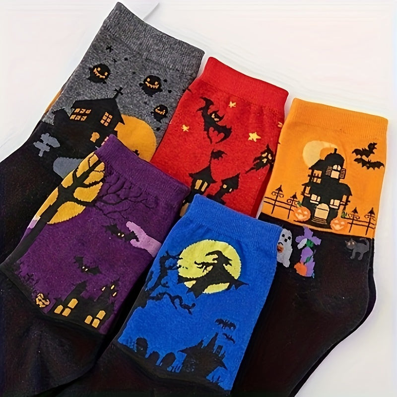 5 Pairs Bat Pattern Socks - Funny Halloween Mid Tube Women's Stockings