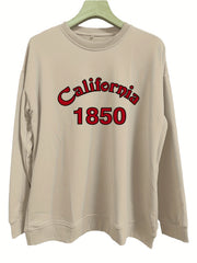Letter Print Crew Neck Sweatshirt for Women