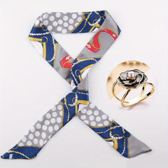 Gray Dotted Skinny Scarf Set with Scarf Ring