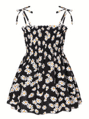 Girls' Daisy Floral Shirred Cami Dress For Party Vacation Outfit
