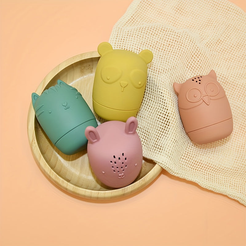 4pcs Silicone Squeezable Water Spray Mold Bath Toys for Kids 6-18 Months