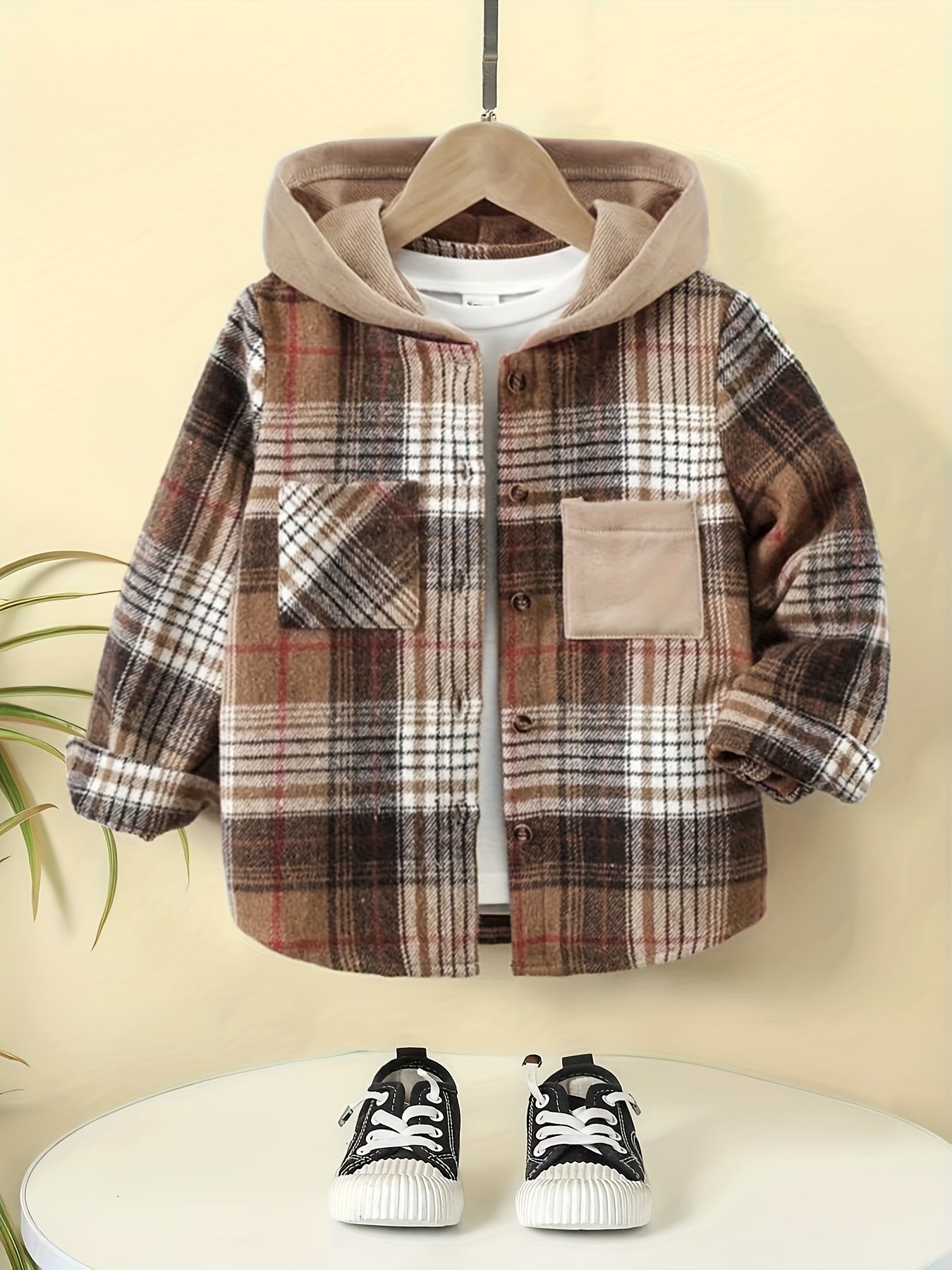 Boys Hooded Cardigan Coat Plaid Shirt Casual Kids Clothes