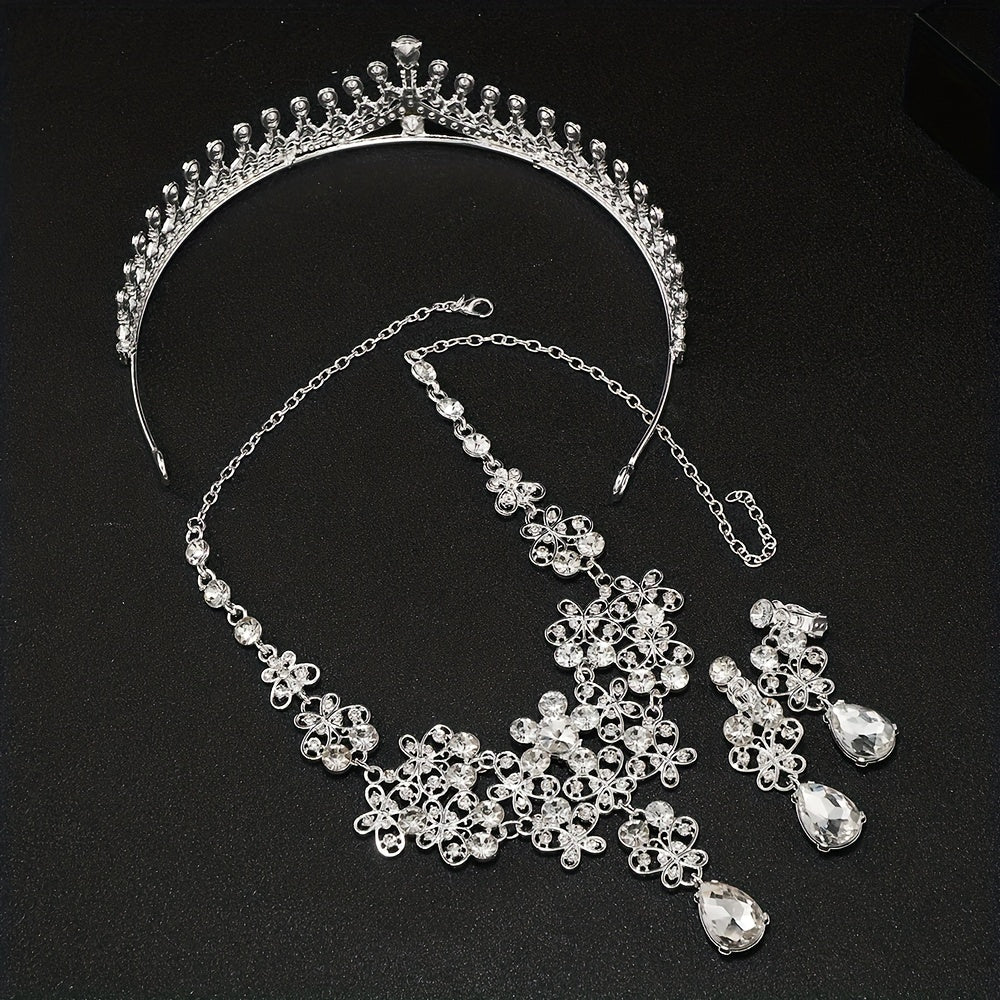 Rhinestone Headband Earrings Set Queen's Style Bridal Hair Accessories