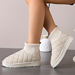 Women's Argyle Quilted Snow Boots Thermal Outdoor Slip On Shoes