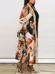 Colorblock Marble Print Open Front Cardigan