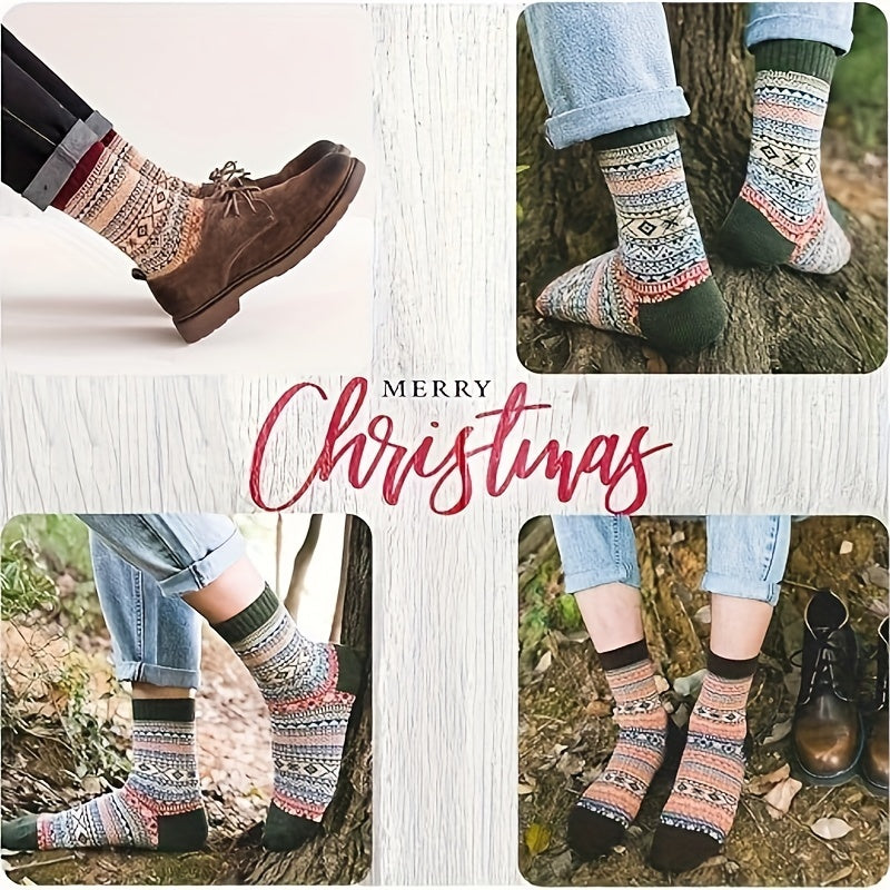 5 Pairs Geometric Pattern Mid Tube Socks, Women's Stockings