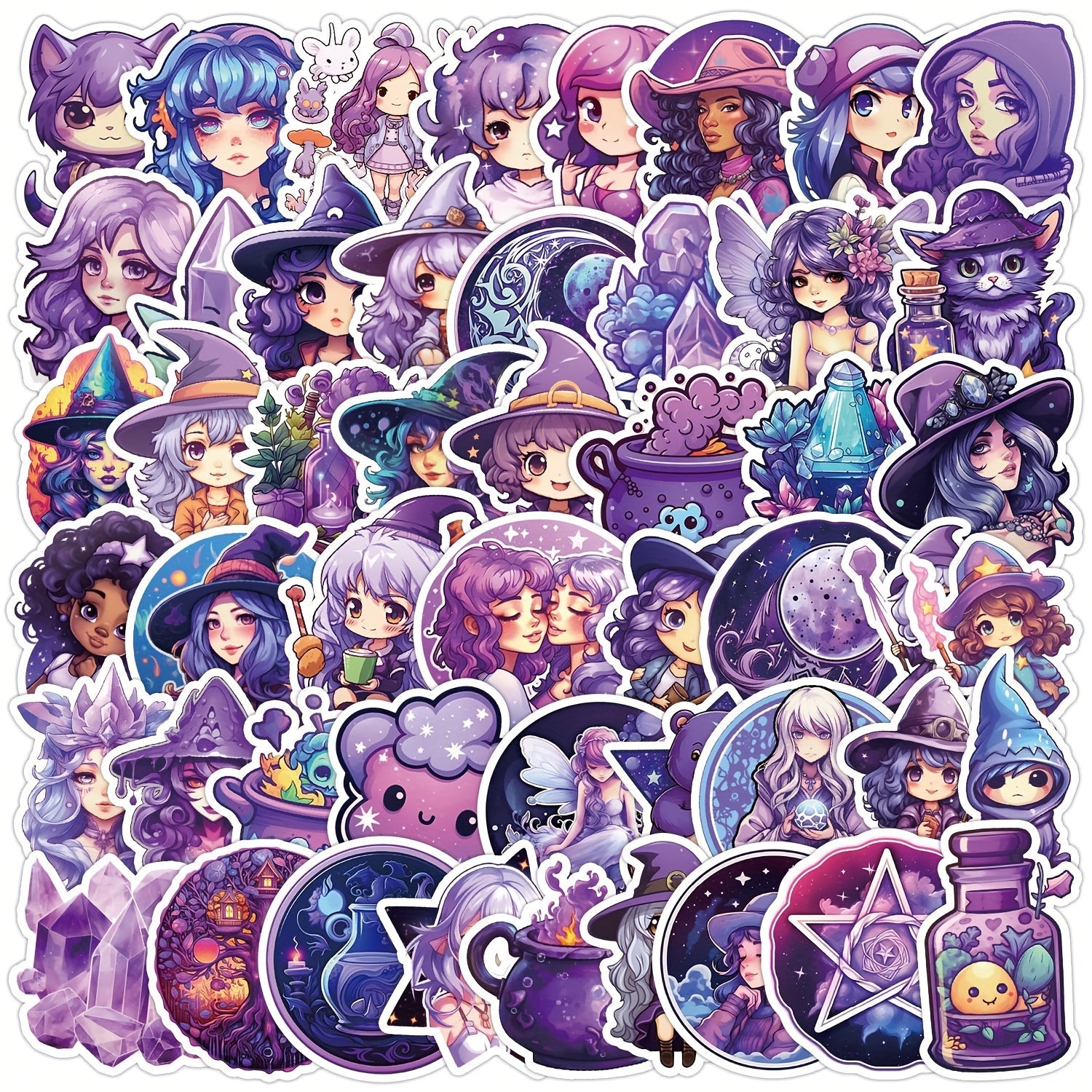 50pcs Purple Cartoon Graffiti Stickers Waterproof DIY Sticker Pack