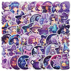 50pcs Purple Cartoon Graffiti Stickers Waterproof DIY Sticker Pack
