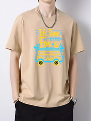 Men's Car Print Short Sleeve T-shirt Loose Fit Casual Top