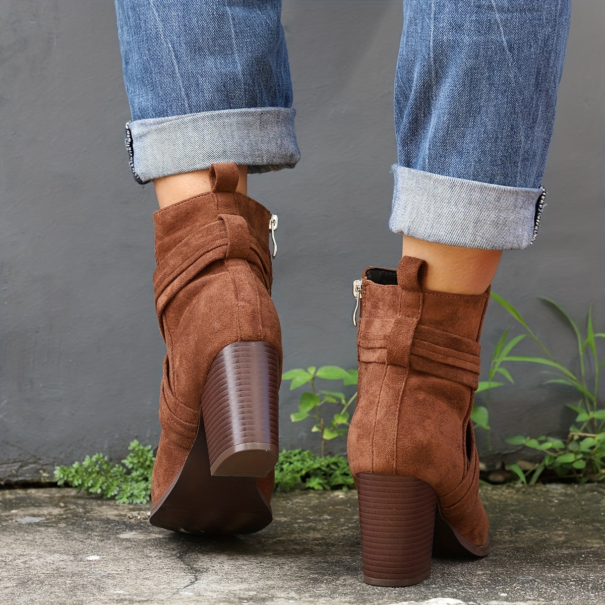 Women's Cross Strap Heeled Ankle Boots