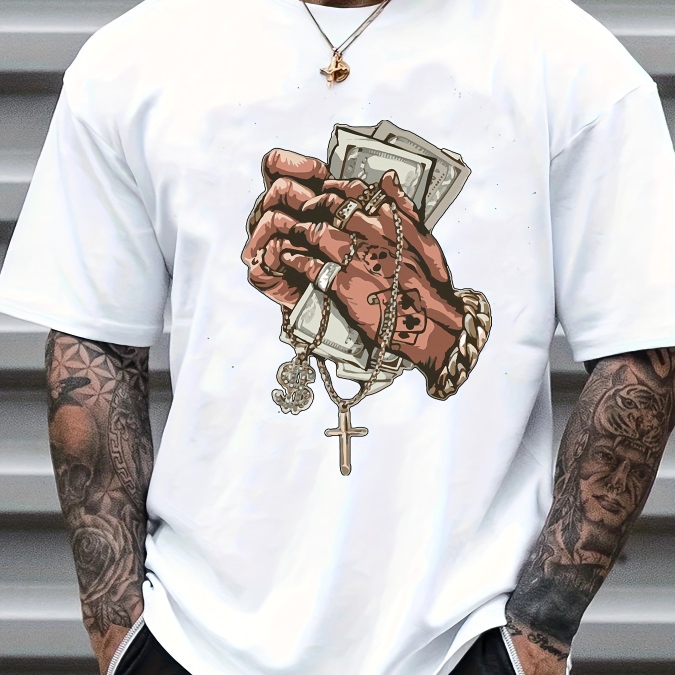 Money Print Men's T shirt, Round Neck Short Sleeve Tops