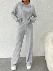 Solid Long Sleeve Ribbed Knit Lounge Set