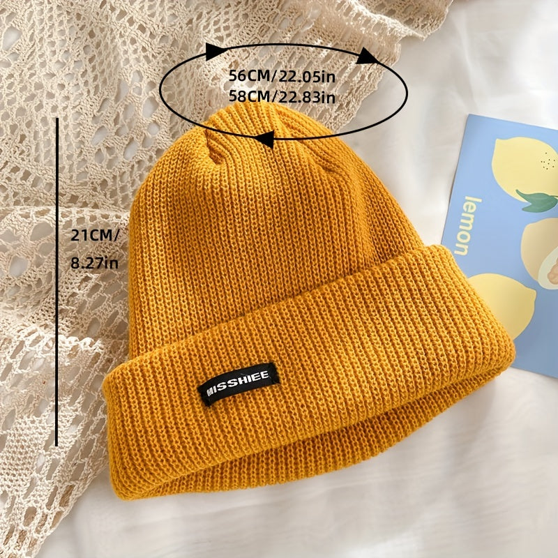 Label Patch Candy Beanie Coldproof Knit Hat