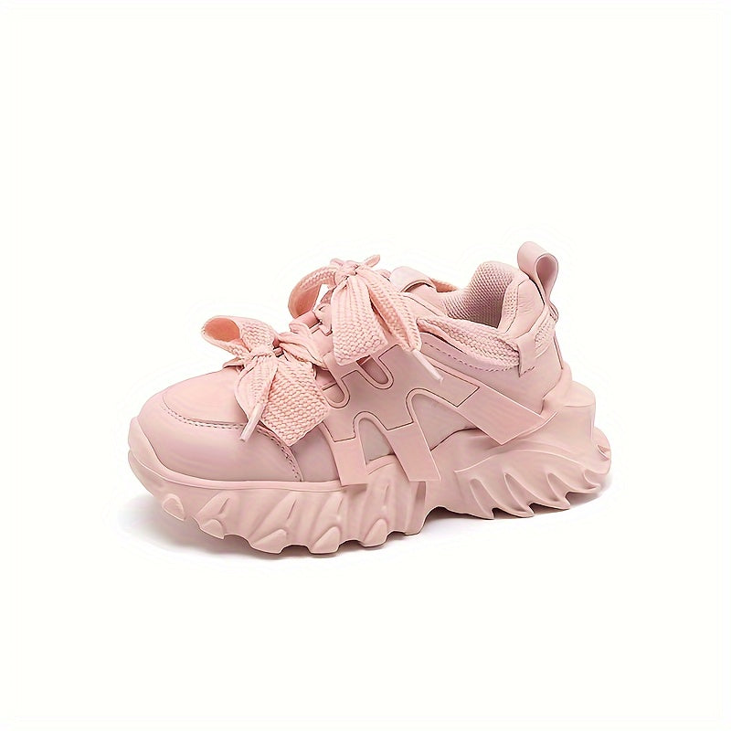 Beige Platform Chunky Sneakers Lace Up Comfort Walking Shoes
