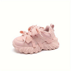 Beige Platform Chunky Sneakers Lace Up Comfort Walking Shoes