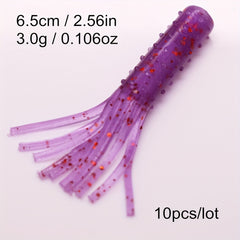 10pcs Tube Worms Skirt Rooster Tail Soft Fishing Lures 2.56in