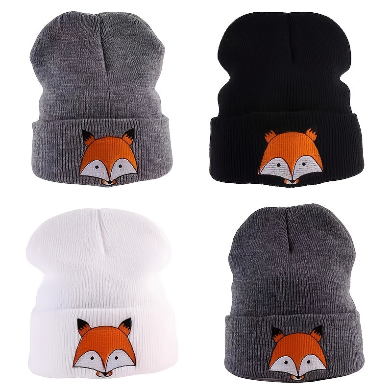 Kids Embroidered Fox Knitted Hat