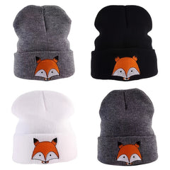 Kids Embroidered Fox Knitted Hat