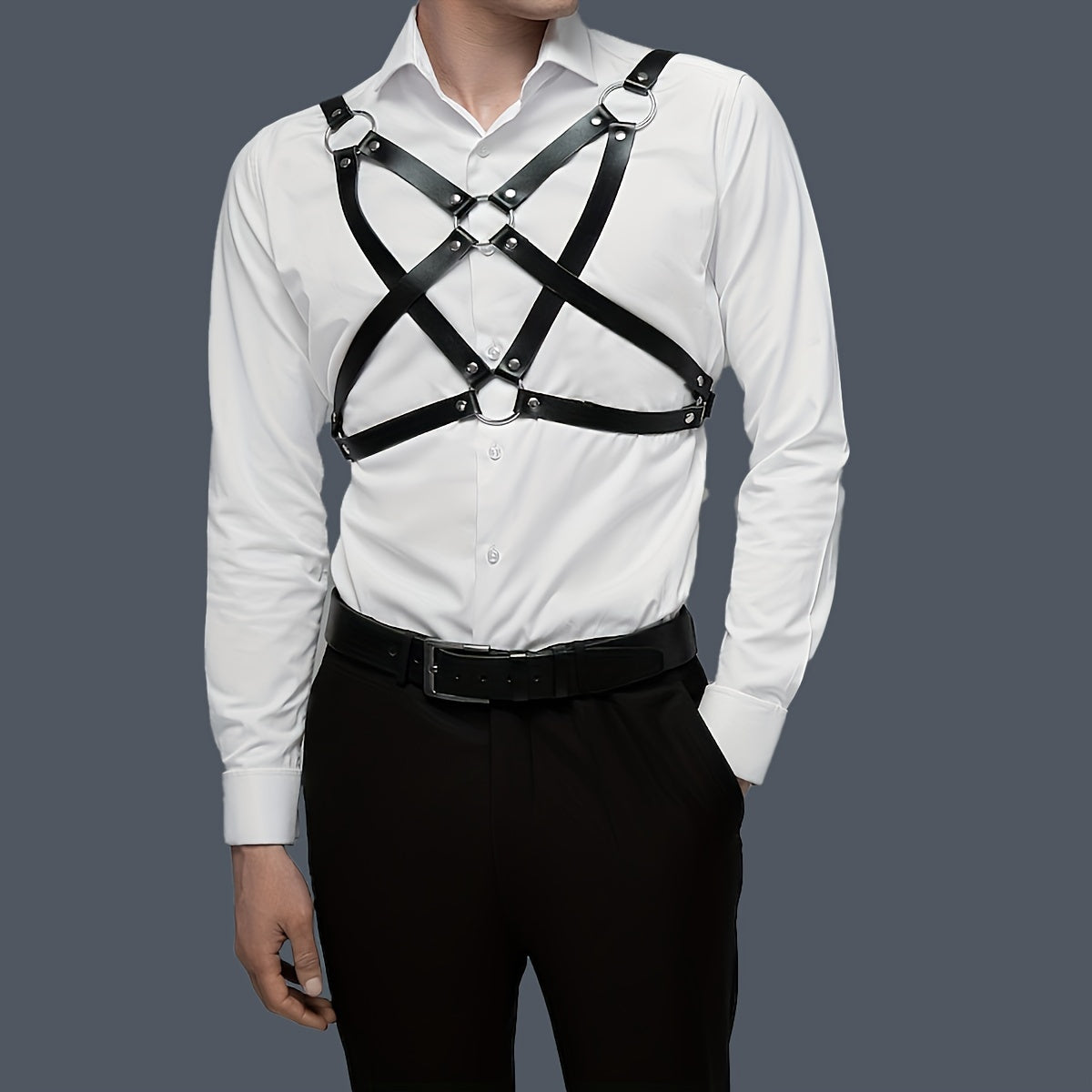 Men's PU Leather Suspenders Gothic Belt Adjustable Body Chest Belt