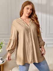 Casual Blouse Women's Plus Solid Lantern Sleeve V Neck Top