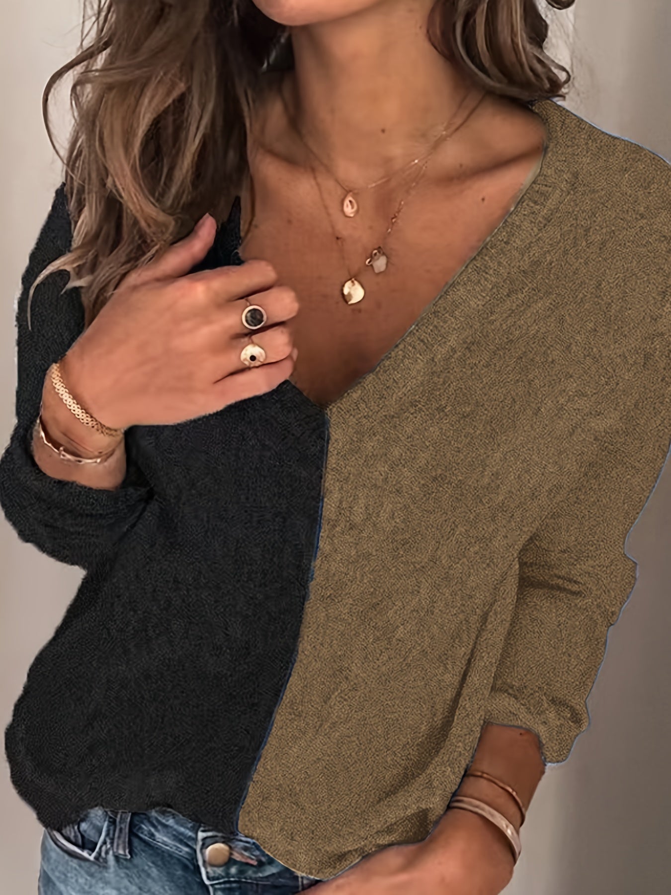 V Neck Pullover Sweater Long Sleeve Casual Winter Women's Clothing
