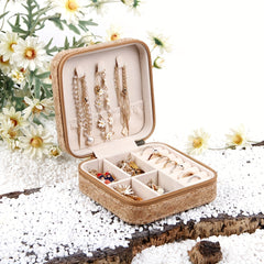 Vintage Pattern Square Jewelry Box Zipper Portable Organizer