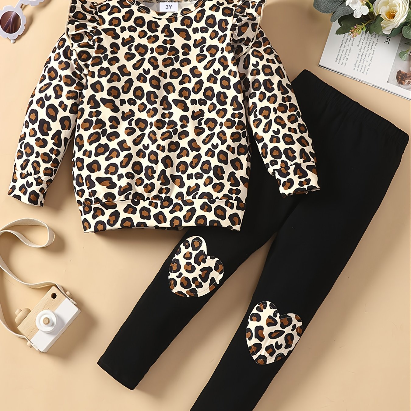 2pcs Toddler Girls Leopard Top & Pants Set