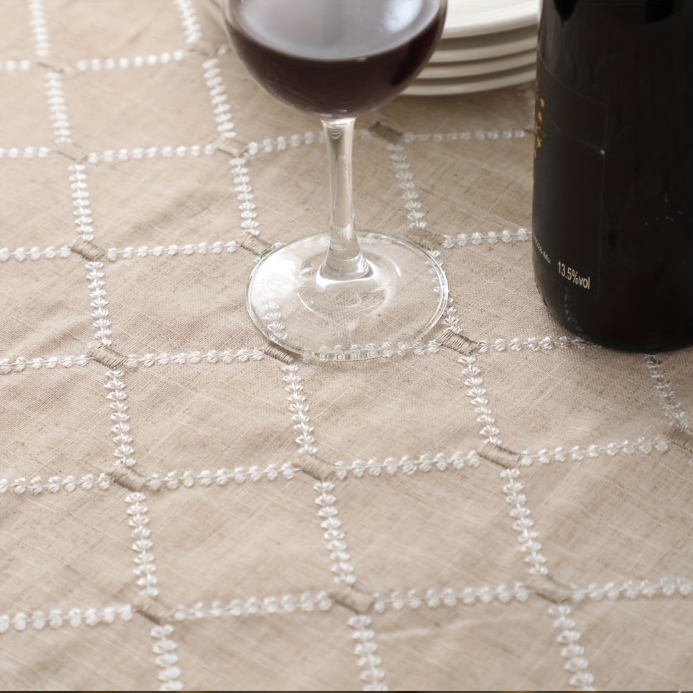 Plaid Jacquard Tablecloth Embroidered Linen Dustproof Decorative Tablecloth