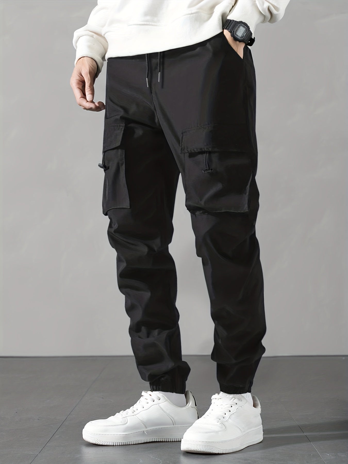 Men Cargo Pants with Drawstring Waist