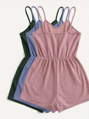 Solid Waffle Romper Jumpsuit 3 Pack V Neck Cami Romper