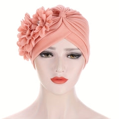Flower Decor Ramadan Turban Cap Chiffon Head Wrap Lightweight Bonnet