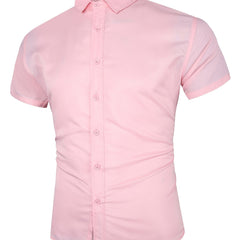 Pink Business Shirt Men's Short Sleeve Button Down Formal Shirt