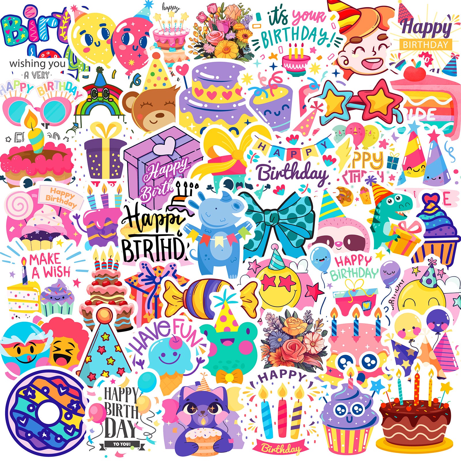 50pcs Happy Birthday Party Cartoon Graffiti Stickers Vinyl Waterproof Stickers