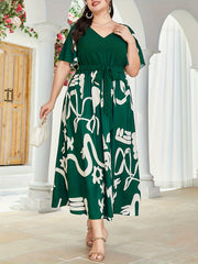 Colorblock Butterfly Sleeve Maxi Dress With Belt