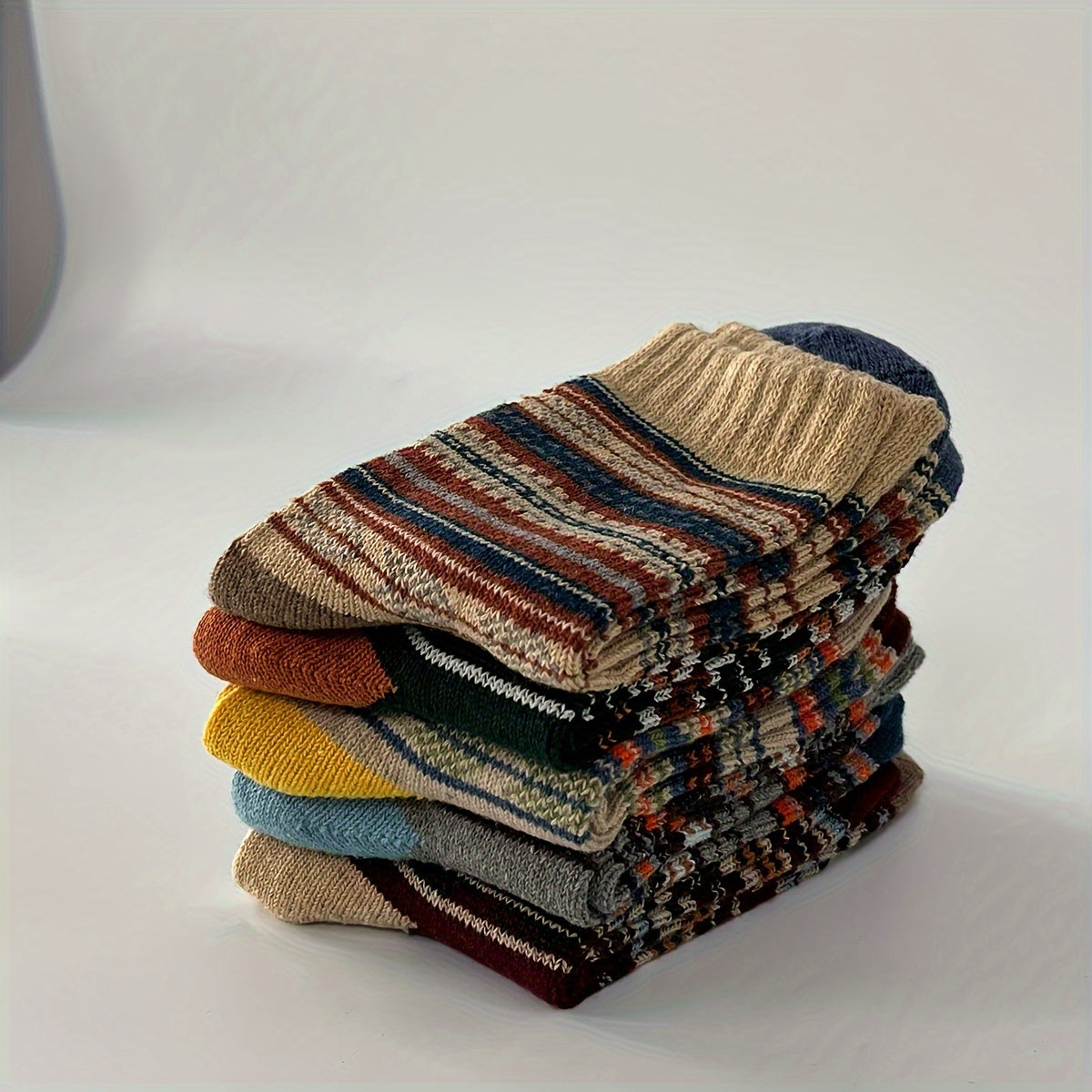 10 Pairs Striped Warm Crew Socks for Autumn Winter
