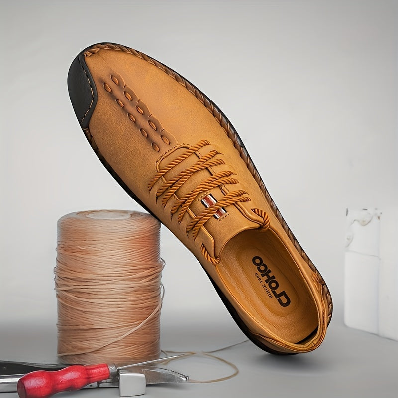 CLOHOO Leather Loafer Shoes Comfortable Lace Up Shoes