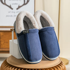 Men's Cozy Fleece Striped Slippers Non-slip House Shoes