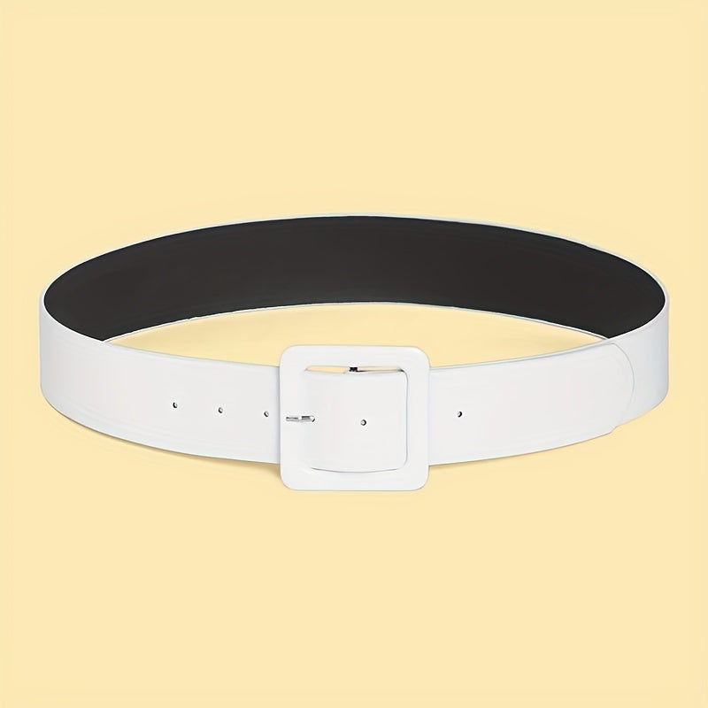Bright PU Leather Wide Belt with Square Pin Buckle for Women