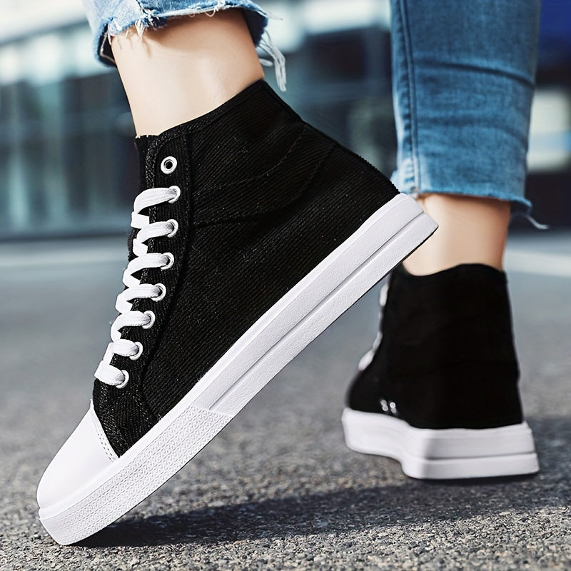 Women's Canvas Lace Up Skate Shoes Lightweight Mid Top Sneakers