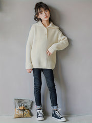 Girls Ribbed Knit Long Sleeve Collar Tops Casual Knitwear Kids Clothes